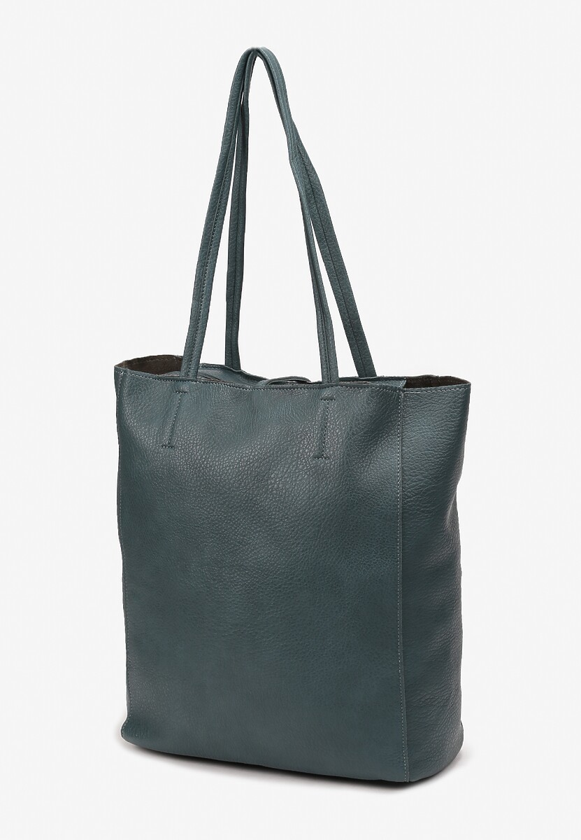 Ciemnozielona Torebka Shopper z Imitacji Skóry z Przeszyciami i Długimi Rączkami Silvira 2