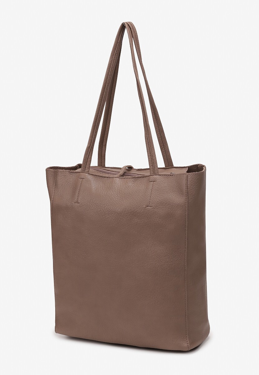 Ciemnobeżowa Torebka Shopper z Imitacji Skóry z Przeszyciami i Długimi Rączkami Silvira 2