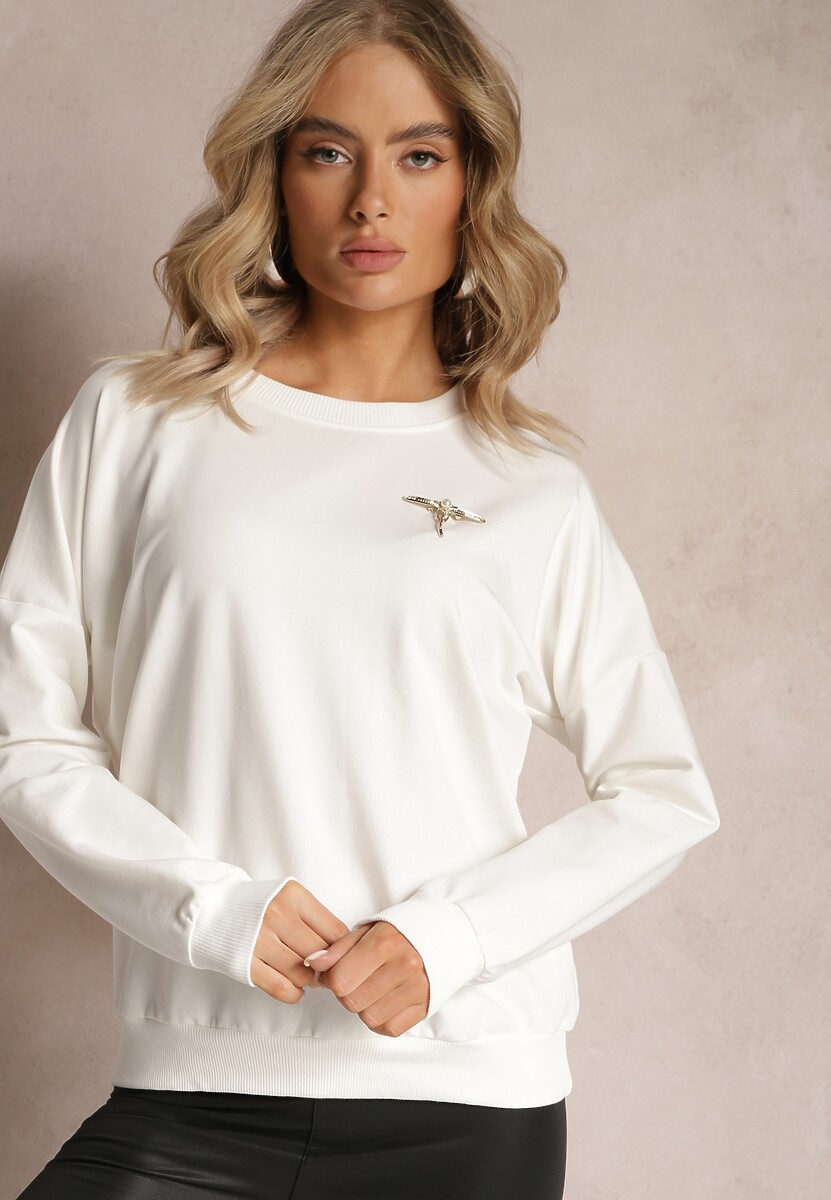 Biała Bawełniana Bluza z Broszką Celikes 2