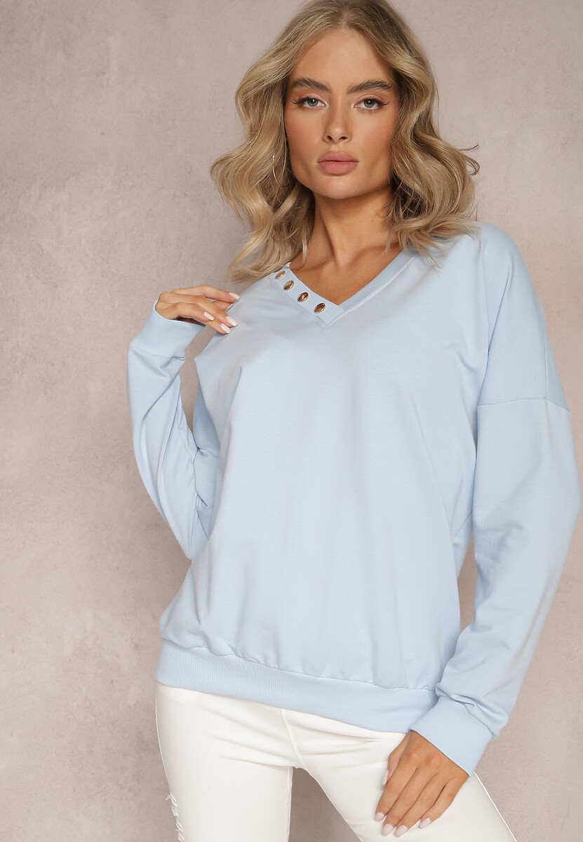 Jasnoniebieska Bawełniana Bluza z Napami przy Dekolcie Nichelle 1