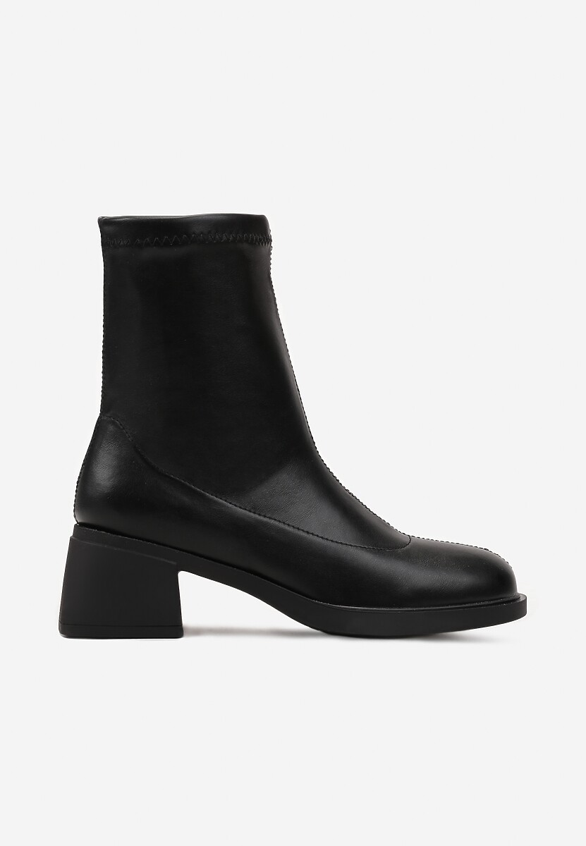 Botine Negre cu Toc Bloc și Partea Superioară Tip Șosetă din Piele Ecologică Torelia 3