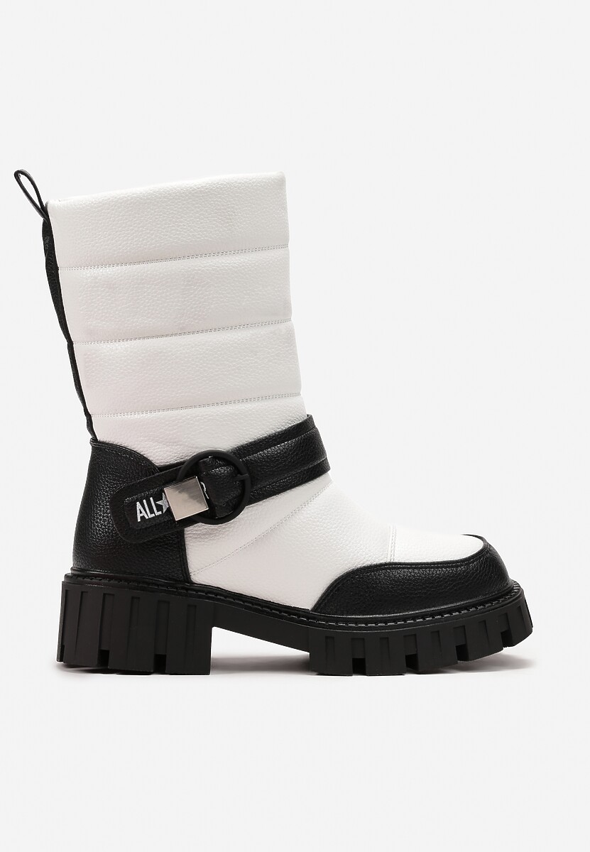 Botine Albe-Negre Matlasate cu Curea Decorativă și Inscripția Vivere 3