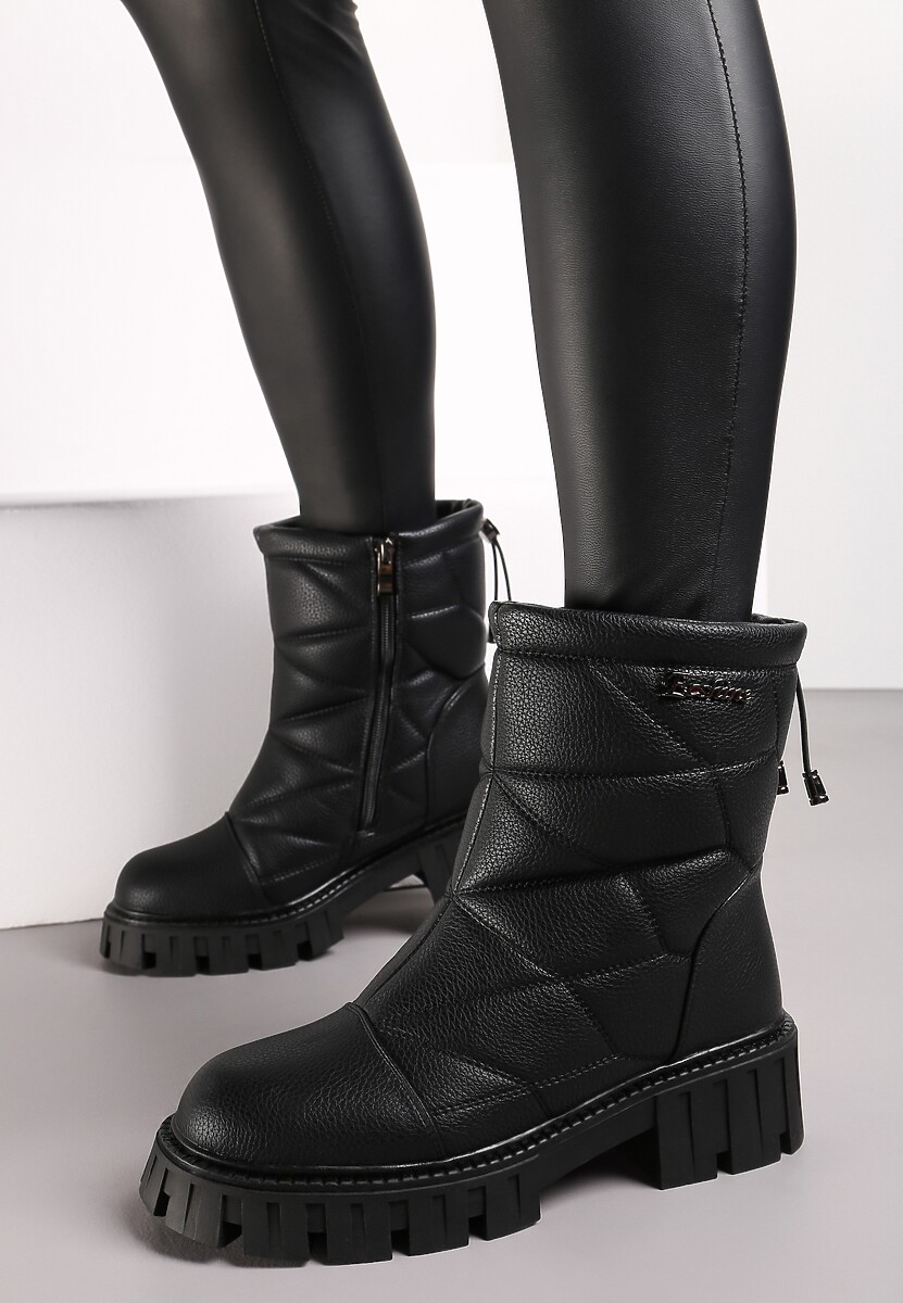 Botine negre cu talpă joasă din piele ecologică cu cusături decorative Auralith 2