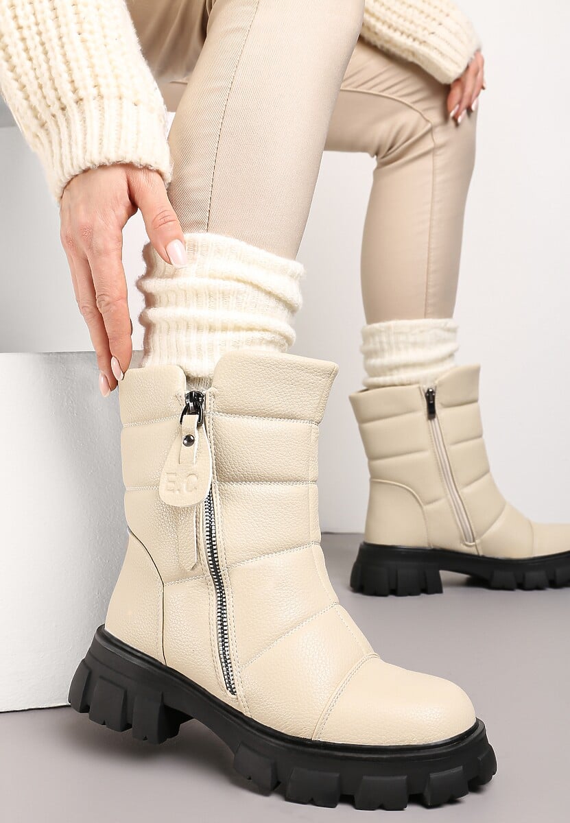 Botine bej cu model capitonat Sylfira 1