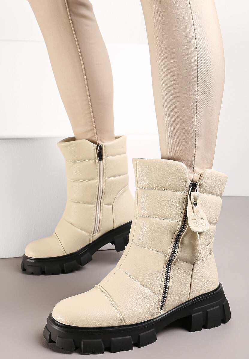 Botine bej cu model capitonat Sylfira 2