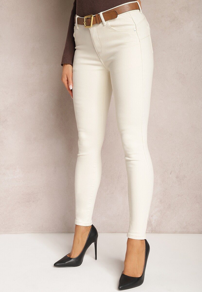 Jasnobeżowe Jeansy Skinny z Paskiem z Klamerką Pisanne 1