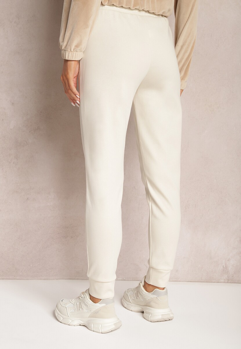 Pantaloni de trening din bumbac bej deschis cu elastic în talie Artizin 3