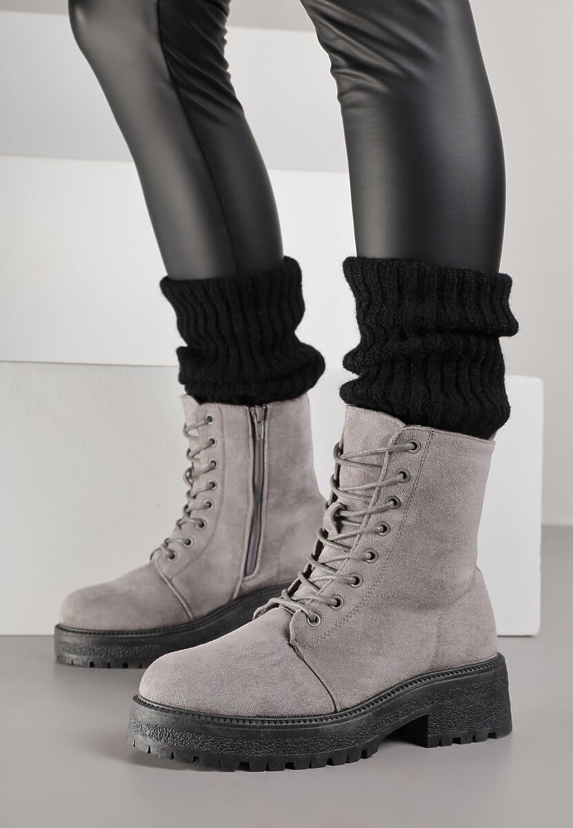 Ghete cu șireturi gri pe talpă groasă Vagala 3