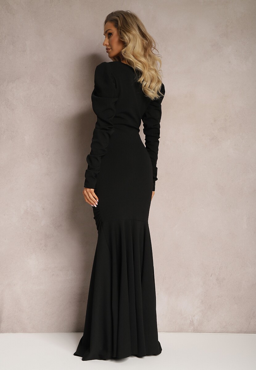 Rochie Neagră Maxi cu Drapat Ornamental Jarnita 3