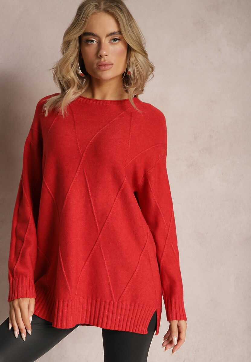Czerwony Sweter z Delikatnymi Rozcięciami Velloro 1