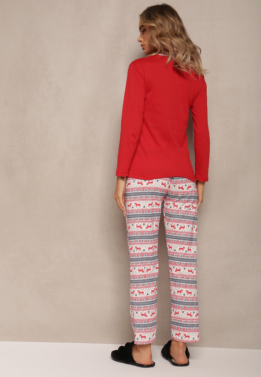 Roșu Set Pijama Bumbac Motiv Crăciun Reni Ansa 3
