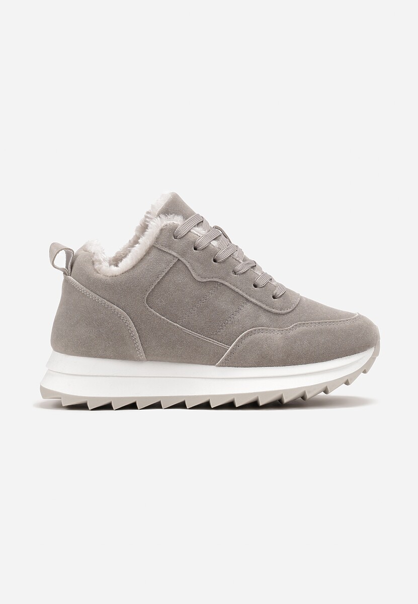 Sneakers Gri Cǎptușiți cu Talpă Plată Închidere cu Șiret și Cusături Duwena 3