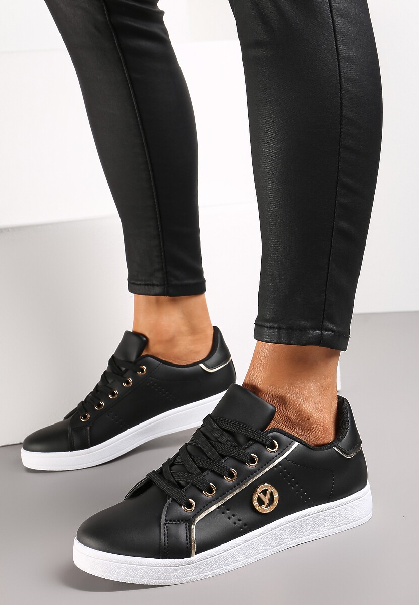 Sneakerși negri din imitație de piele cu petic și cusături decorative Variantia 2