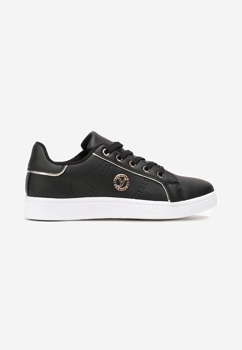 Sneakerși negri din imitație de piele cu petic și cusături decorative Variantia 3