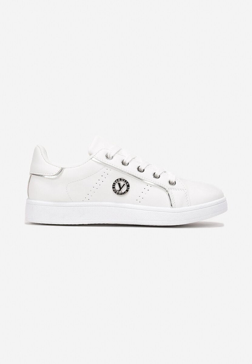 Sneakers Albi-Argintii din Imitatie de Piele cu Aplicatie si Cusaturi Decorative Variantia 3