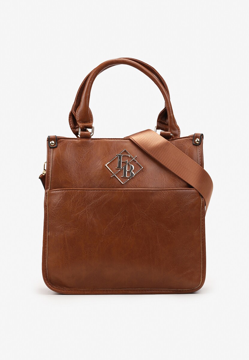 Brązowa Trzykomorowa Torebka z Imitacji Skóry z Paskiem i Metaliczną Klamrą Mirelle 1