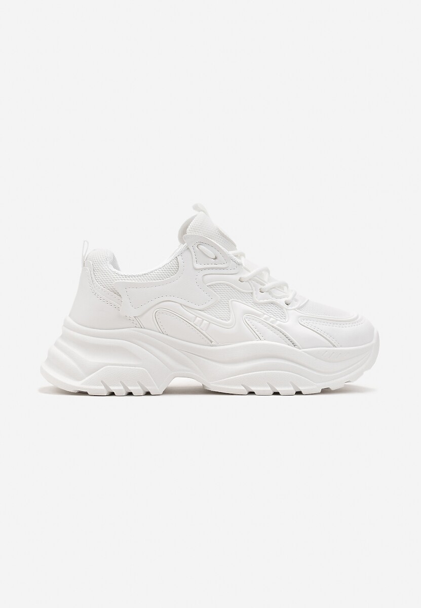 Białe Sznurowane Sneakersy na Podeszwie z Wycięciami i Cholewką Przed Kostkę Luminea 3