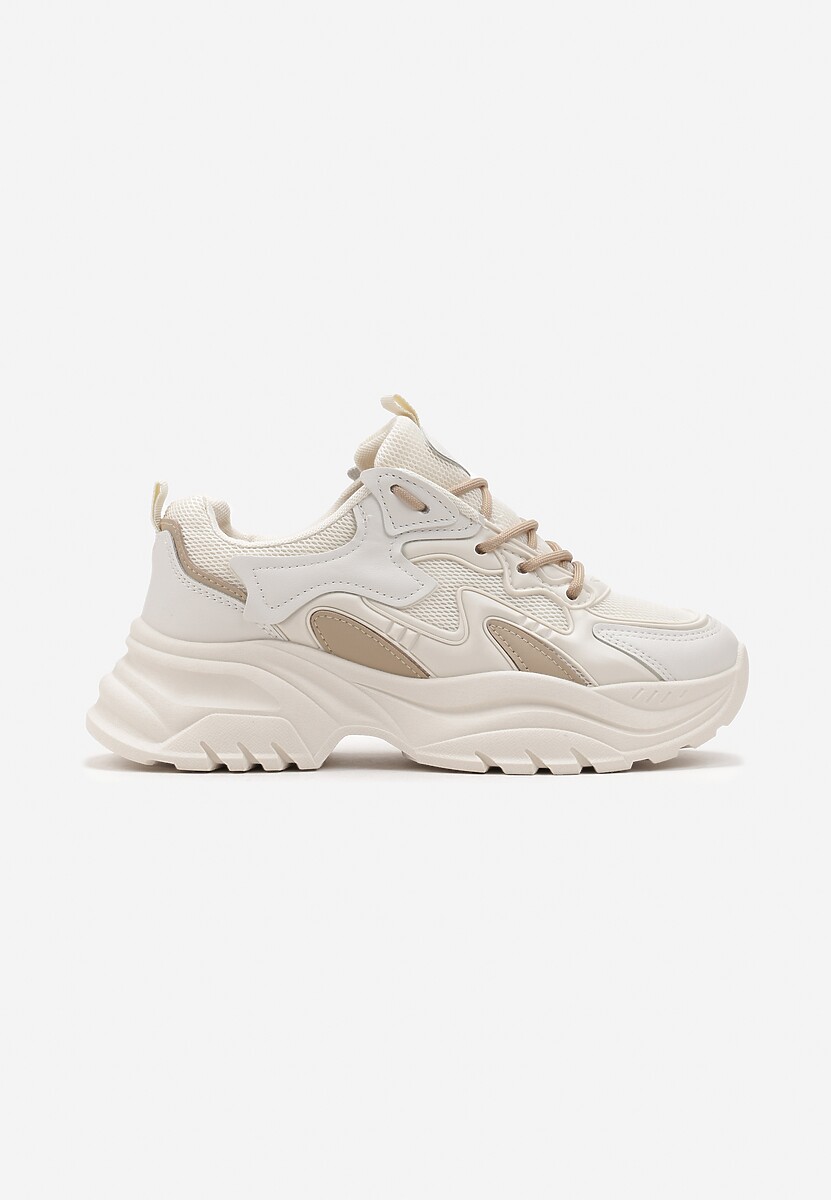Beżowe Sznurowane Sneakersy na Podeszwie z Wycięciami i Cholewką Przed Kostkę Luminea 3