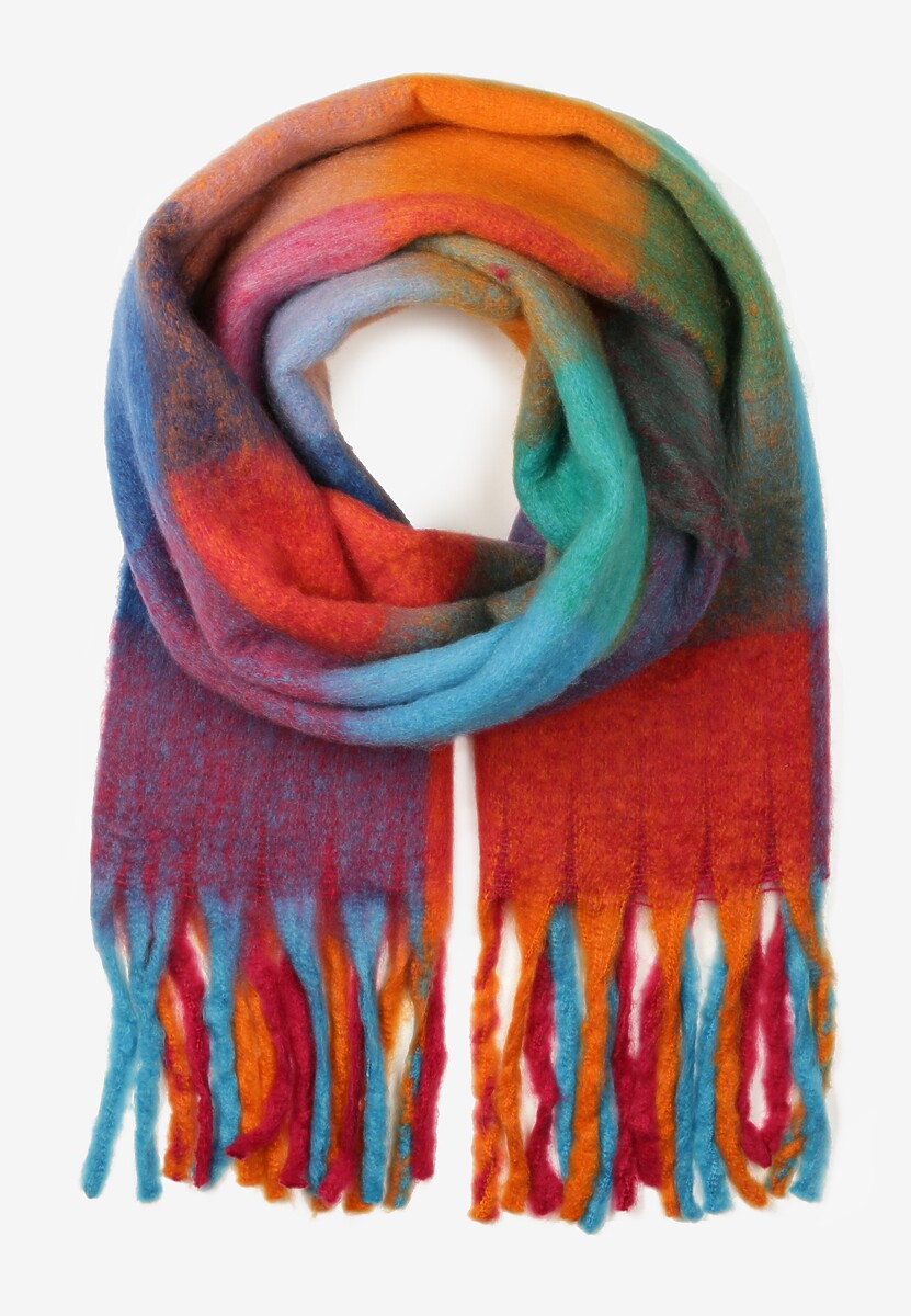 Fioletowo-Czerwony Prostokątny Szalik z Miękkiej Dzianiny w Kratę Tilesia 1