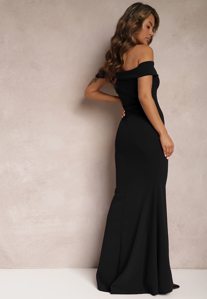 Rochie maxi neagră cu talie și tăietură Perlina 3