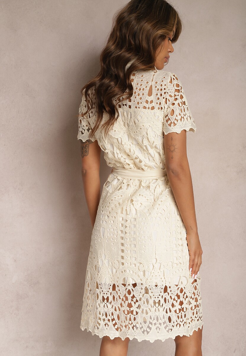 Rochie cămașă bej midi cu broderie ajurata Tatrasi 3