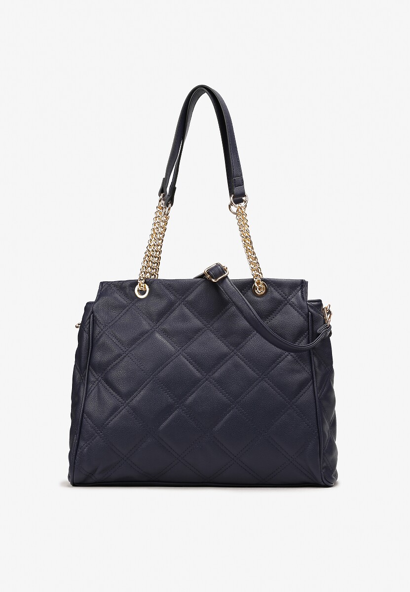 Geantă bleumarin matlasată cu mâner decorativ și curea reglabilă Xerffa 1