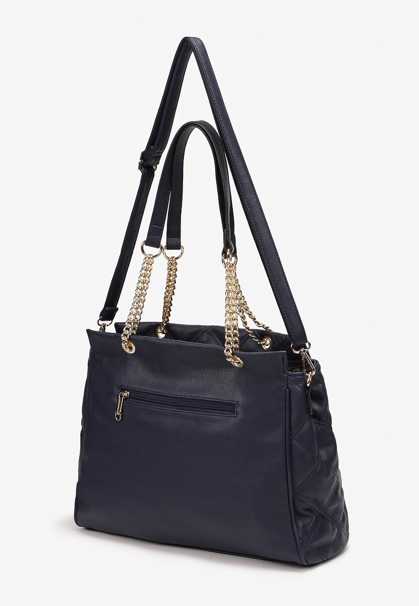 Geantă bleumarin matlasată cu mâner decorativ și curea reglabilă Xerffa 2