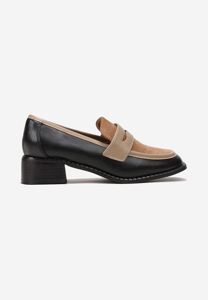 Negru-Maroniu Mocasini Încălțați Toc Plat Curea Față Mauvela 3