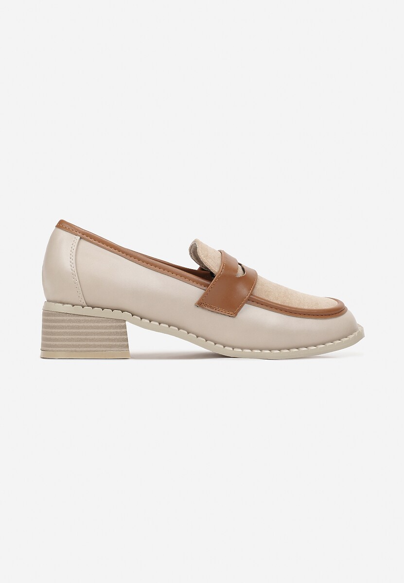 Bej Mokasini Slip-On cu Toc Plat și Baretă Frontală Mauvela 3