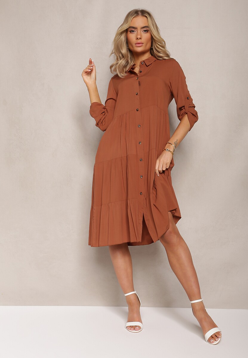 Rochie Maro Évasé din Bumbac în Stil Cămașă Canidre 3