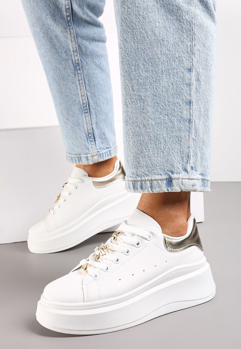 Sneakerși Albi-Aurii pe Talpă Groasă Celessi 2