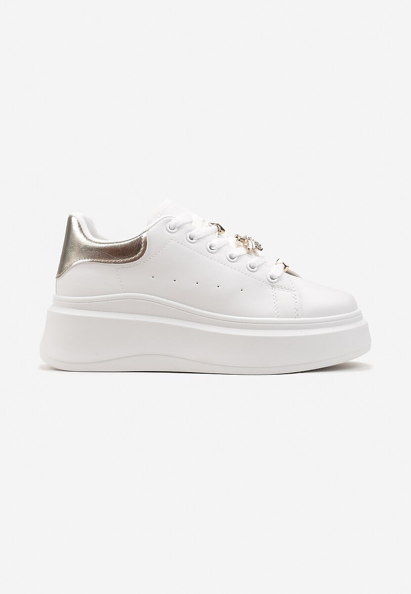 Sneakerși Albi-Aurii pe Talpă Groasă Celessi 3