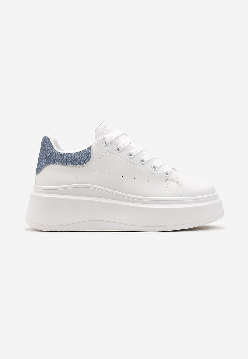 Biało-Niebieskie Sneakersy z Ekoskóry na Platformie ze Sznurowaniem Marienli 3