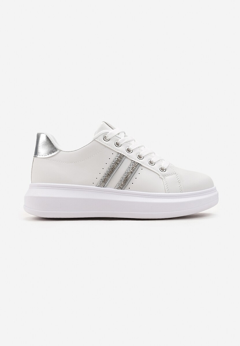 Sneakers Albi-Argintii cu Șiret din Imitatie de Piele cu Barete cu Zirconiu Isolinna 3