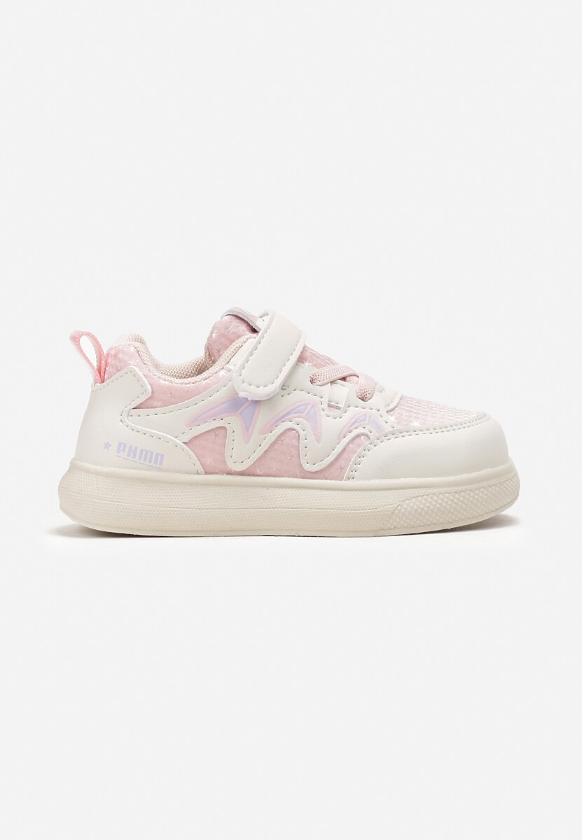 Beżowo-Różowe Buty Sportowe Sneakersy z Geometrycznym Wzorem i Sznurowaniem Lorirana 1