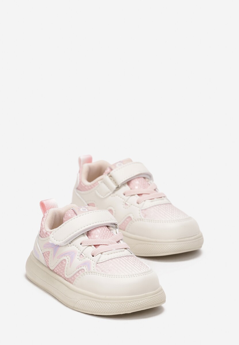 Beżowo-Różowe Buty Sportowe Sneakersy z Geometrycznym Wzorem i Sznurowaniem Lorirana 2