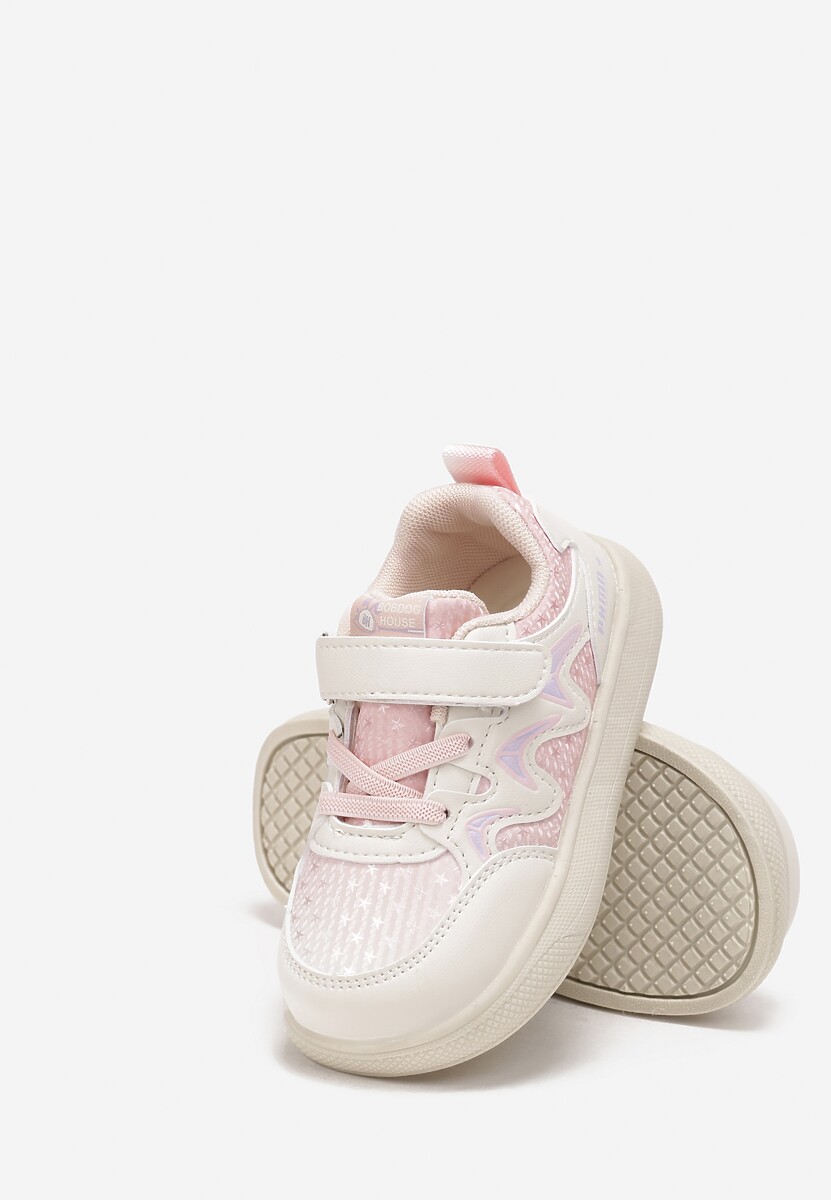 Beżowo-Różowe Buty Sportowe Sneakersy z Geometrycznym Wzorem i Sznurowaniem Lorirana 3