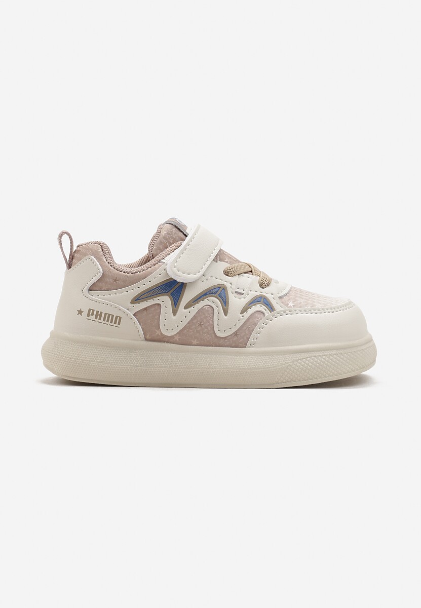 Beżowe Buty Sportowe Sneakersy z Geometrycznym Wzorem i Sznurowaniem Lorirana 1