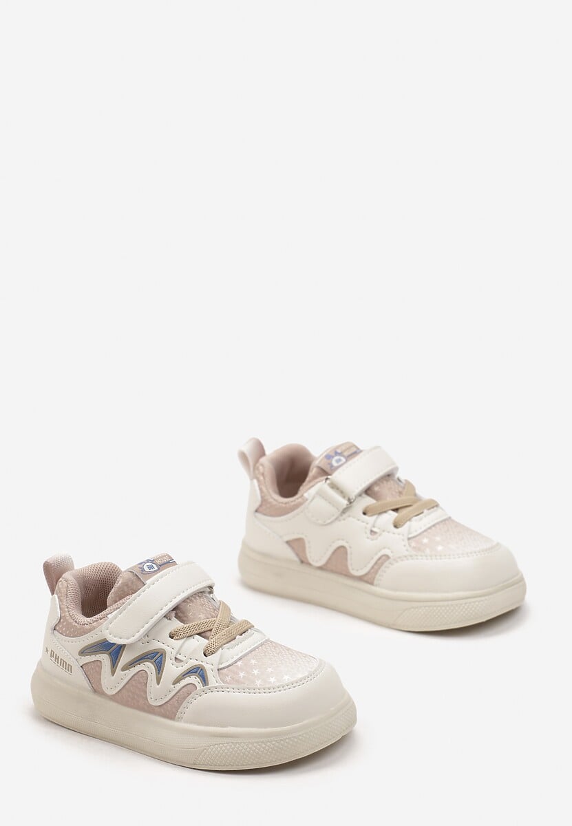 Beżowe Buty Sportowe Sneakersy z Geometrycznym Wzorem i Sznurowaniem Lorirana 2