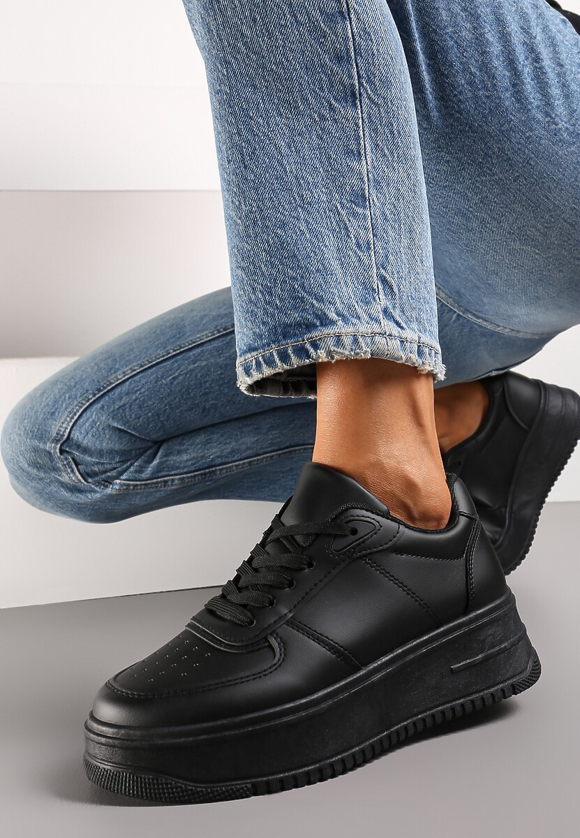 Czarne Sneakersy przed Kostkę na Grubej Podeszwie Ameerana 1