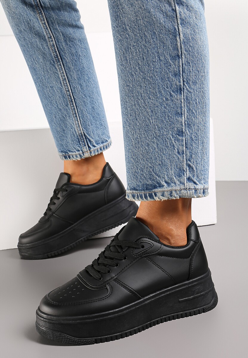 Czarne Sneakersy przed Kostkę na Grubej Podeszwie Ameerana 2