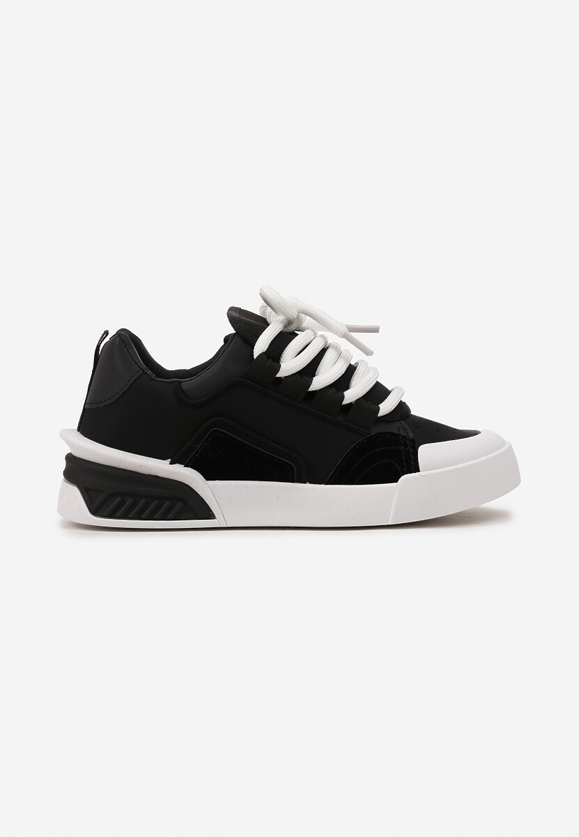 Czarne Sneakersy w Stylu Trampek z Szerokimi Sznurówkami na Grubej Podeszwie Sakarias 3