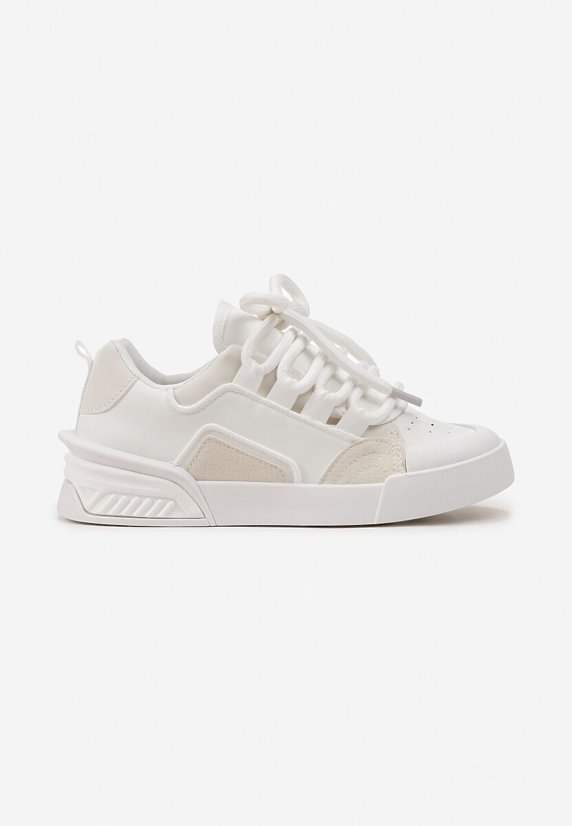 Białe Sneakersy w Stylu Trampek z Szerokimi Sznurówkami na Grubej Podeszwie Sakarias 3