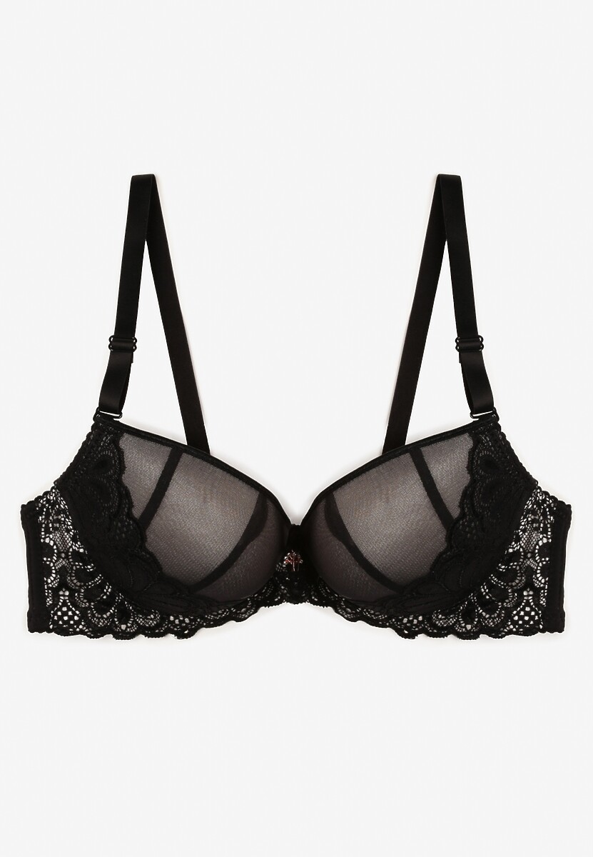 Sutien Push Up cu Dantelă Negru-Bej Bliffa 1