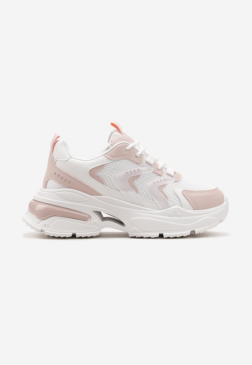 Sneakerși Alb-Roz cu Talpă Groasă și Inserții Metalice Seta 3
