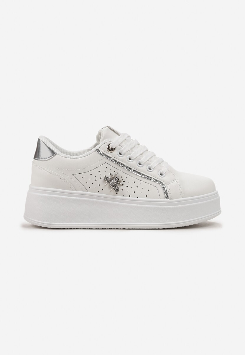 Sneakers Alb-Argintii cu Talpă Groasă și Decorațiuni cu Sclipici Pirola 3