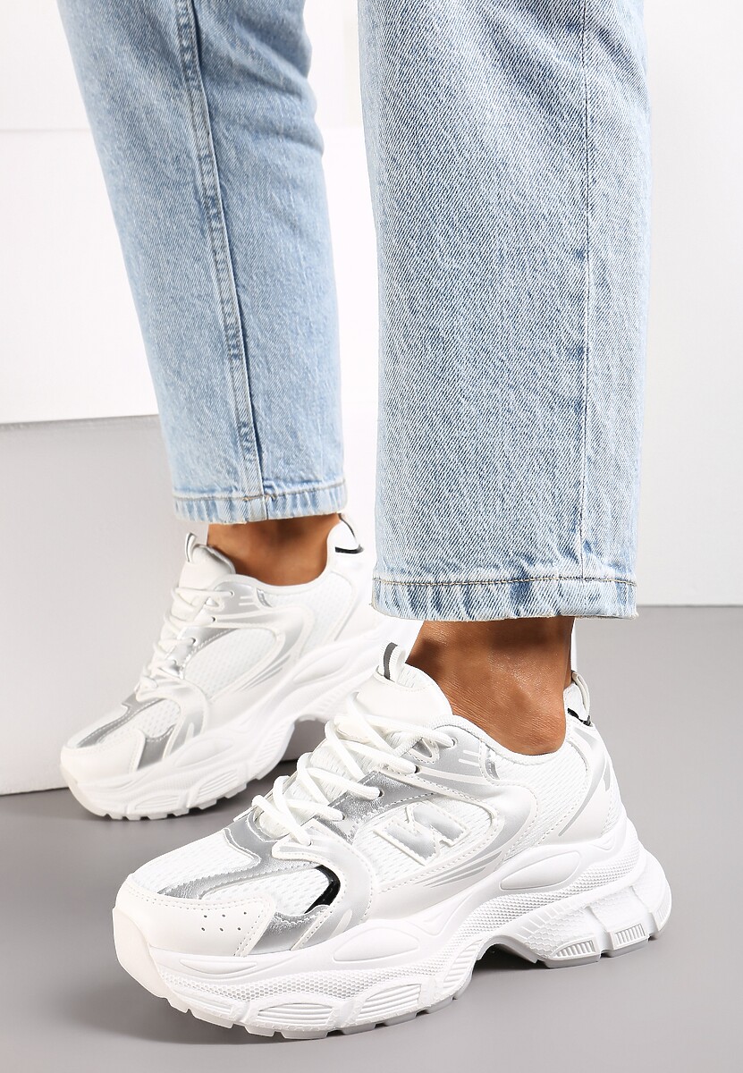 Sneakers Albi cu Talpă Groasă și Aplicatie Decorativă Svante 2