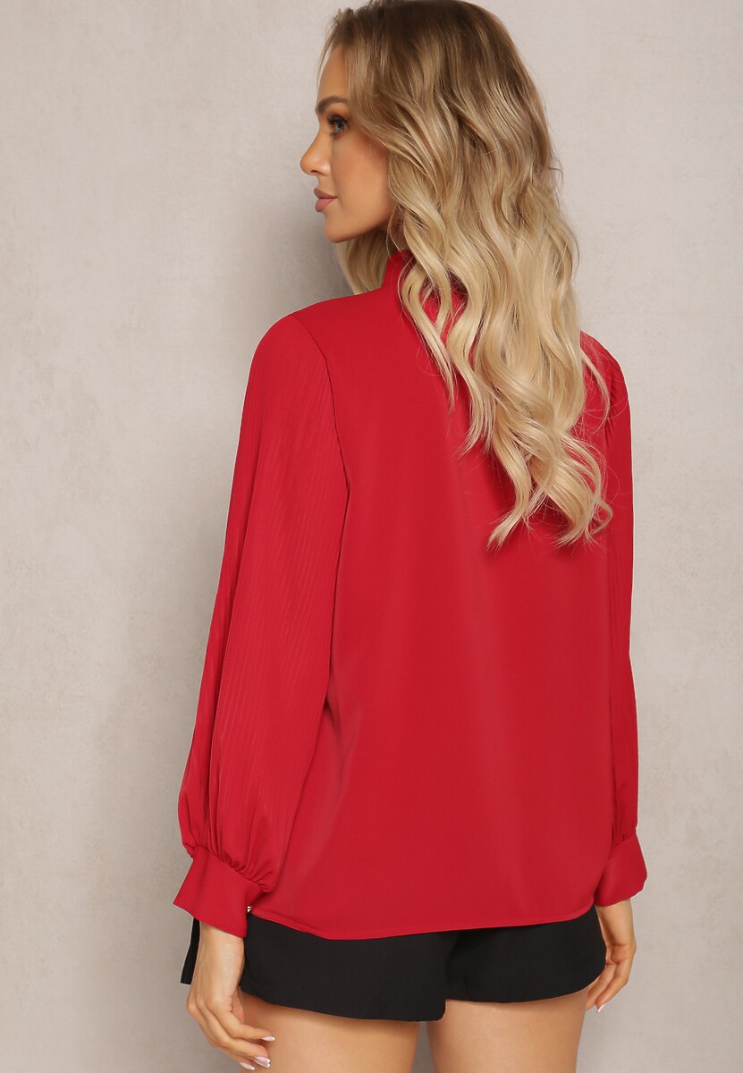 Bordowa Bluzka z Ozdobnym Wiązaniem na Szyi i Marszczeniami na Rękawach Vervia 3