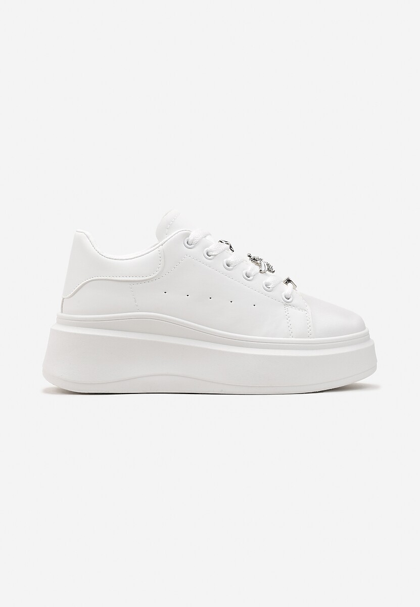 Białe Sneakersy z Ekoskóry na Niskiej Platformie z Cyrkoniami Elizja 3