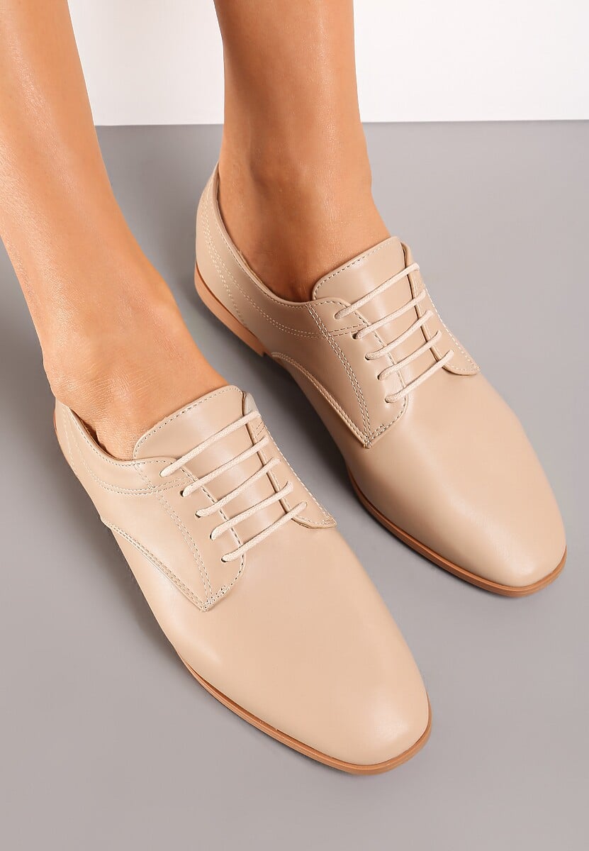 Bej Pantofi Oxford Eleganti Imitatie Piele Cusături Zumnisa 2